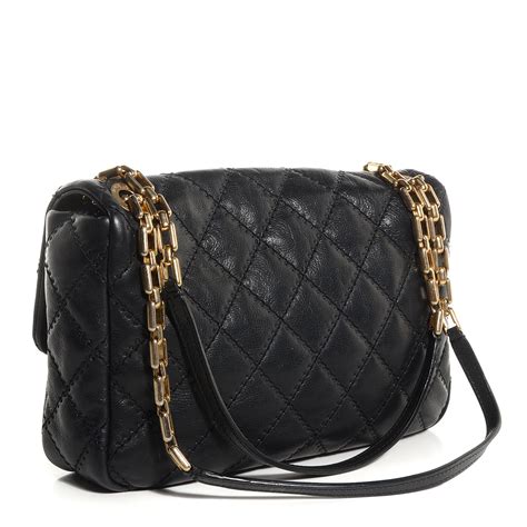 Calfskin Quilted Retro Chain Flap Black 